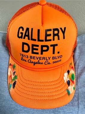 Gallery Dept Orange Logo Trucker Hat with Painted Brim   Designer Cap.     NEW